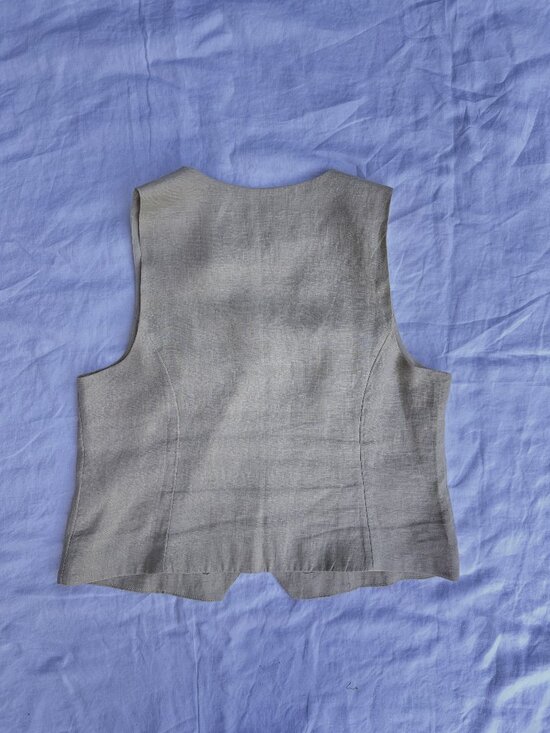 J.Crew Linen Button-front Fitted Vest | Natural-Tan | Sz-12 | Very Good Condit - Picture 5 of 12